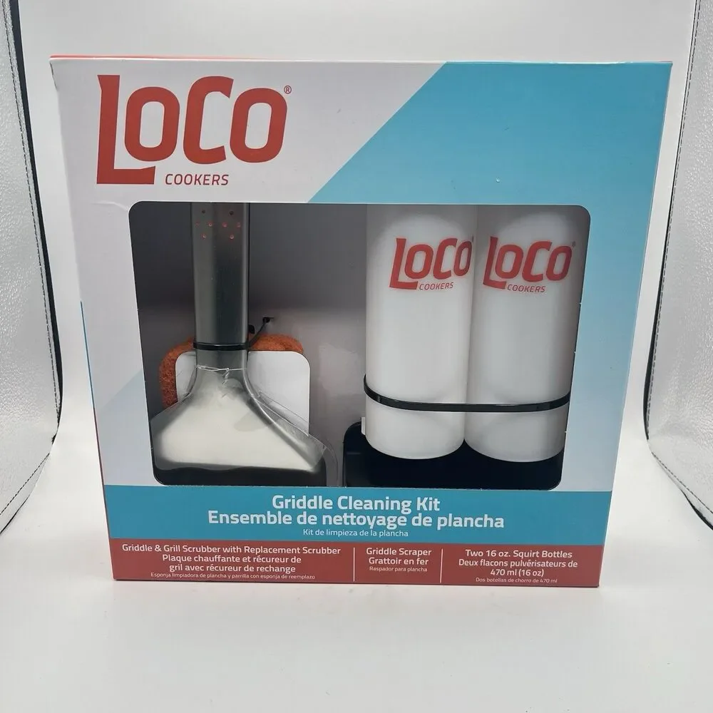 LoCo Cookers Griddle Cleaning Kit, Griddle & Grill Scrubber, Scraper, 2 bottles
